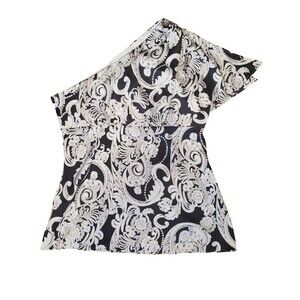 Cache Vintage Silk Paisley One-Shoulder Side-Zip Blouse Size XL 90s Y2K